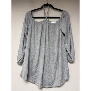 FOURTEENTH PLACE Grey Gathered Neck Long Sleeve Tunic‎ Top XL